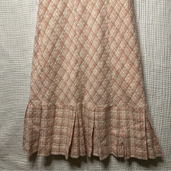 Pink Tweed Vintage Sleeveless Pleated Flounce Dress-4-Professional Prep Business - Picture 7 of 12